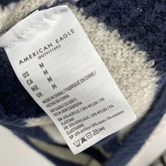 American Eagle Sweater Dress Blue Ivory Striped Mock Neck Drop Shoulder Size M - Picture 5 of 8